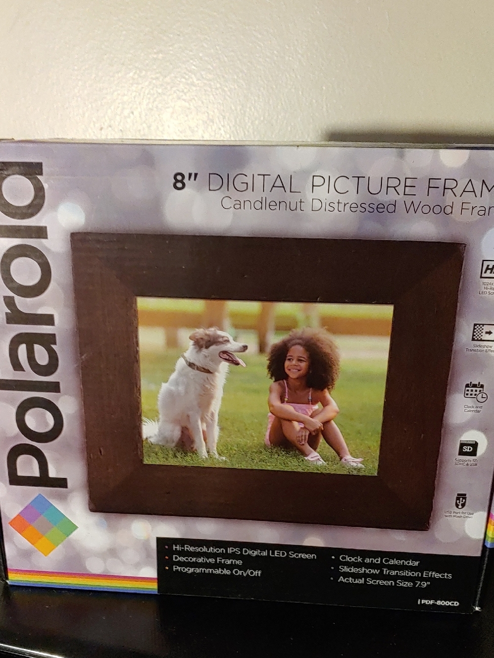 Polaroid Candlenut Distressed Wood Digital Frame - Dark Brown